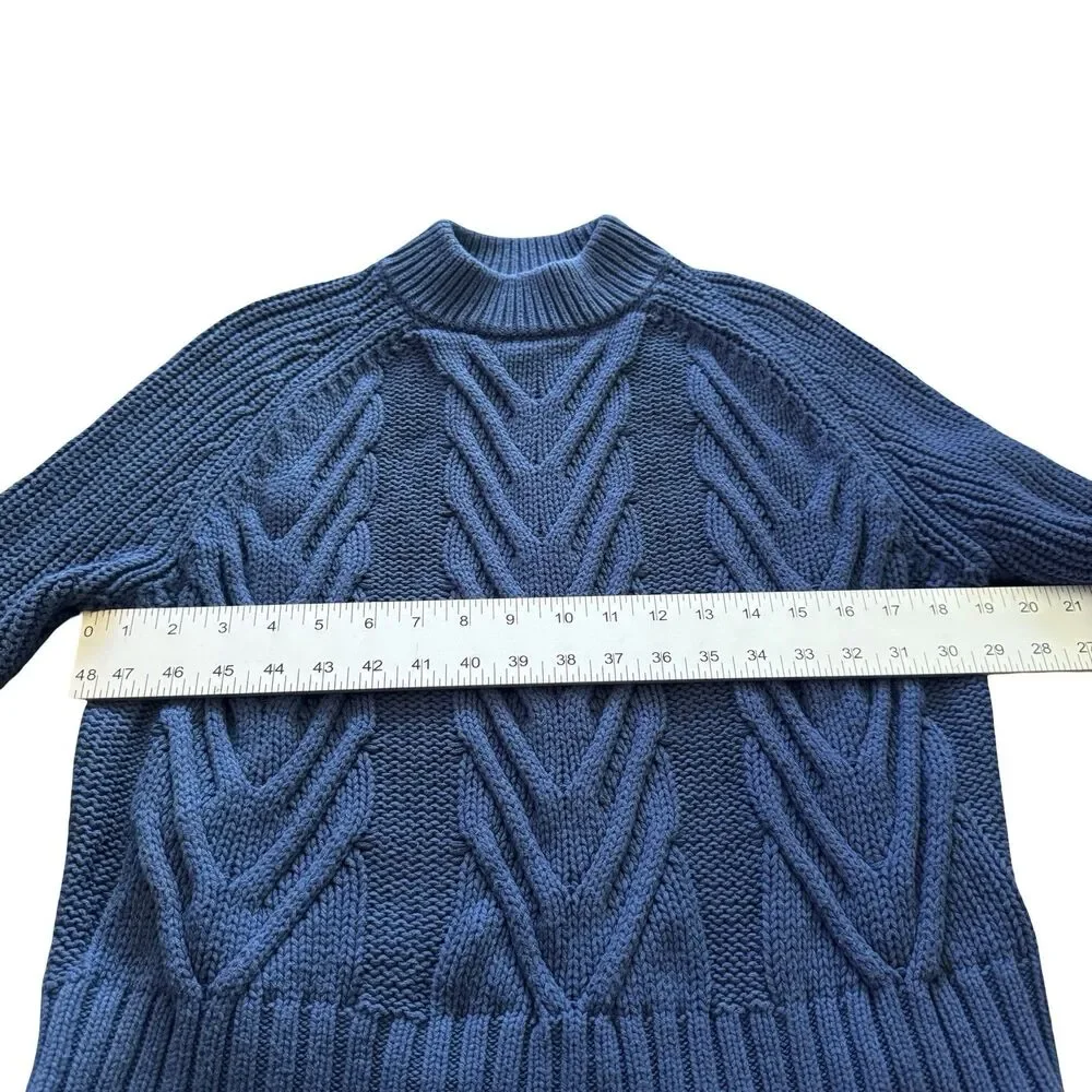 J. Crew Cable Knit Blue‎ Sweater 100% Cotton Mock Neck Sweater Chunky XXS